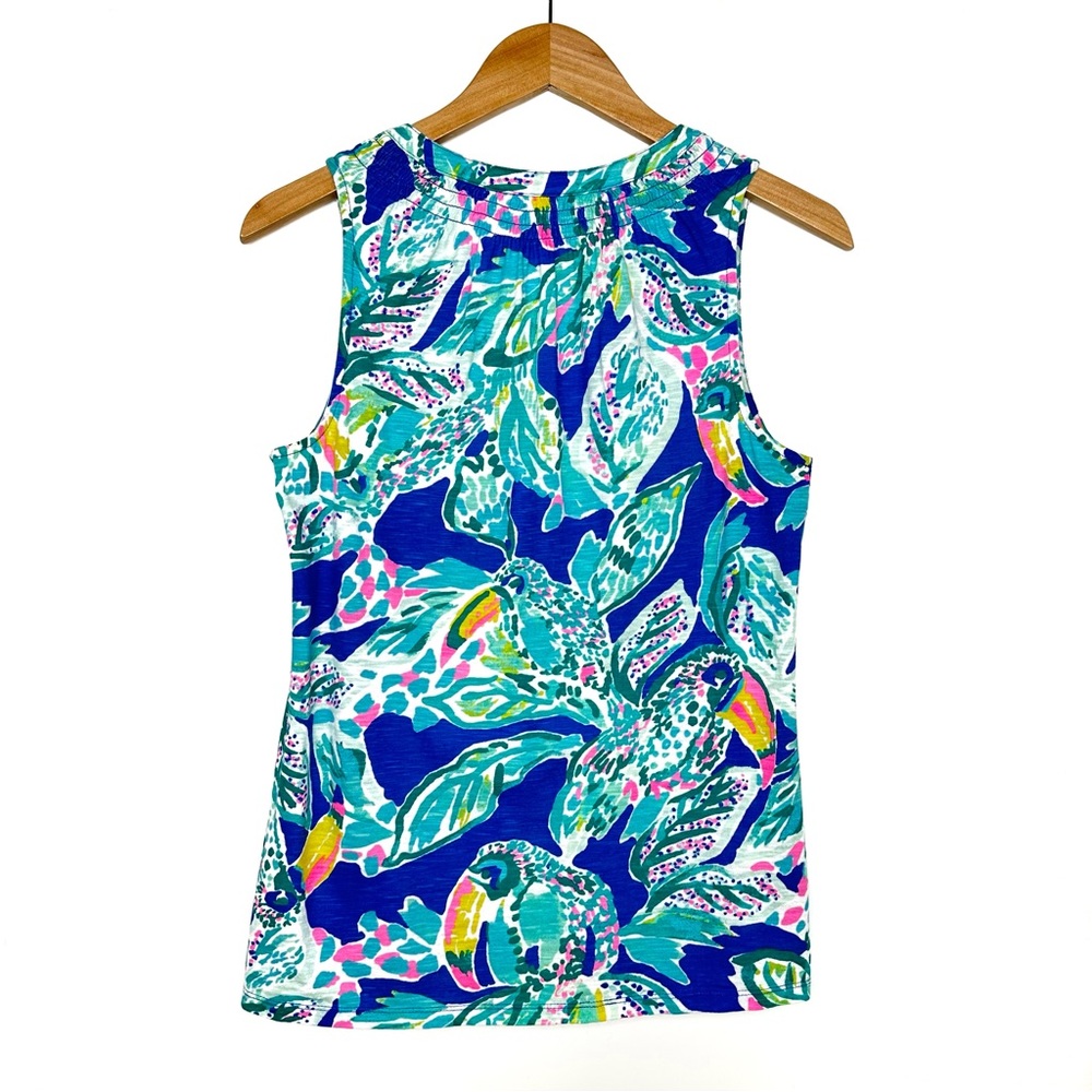Lilly Pulitzer Essie Wake Up Call Tropical Floral & Toucan Sleeveless Top Sz S - Picture 6 of 11